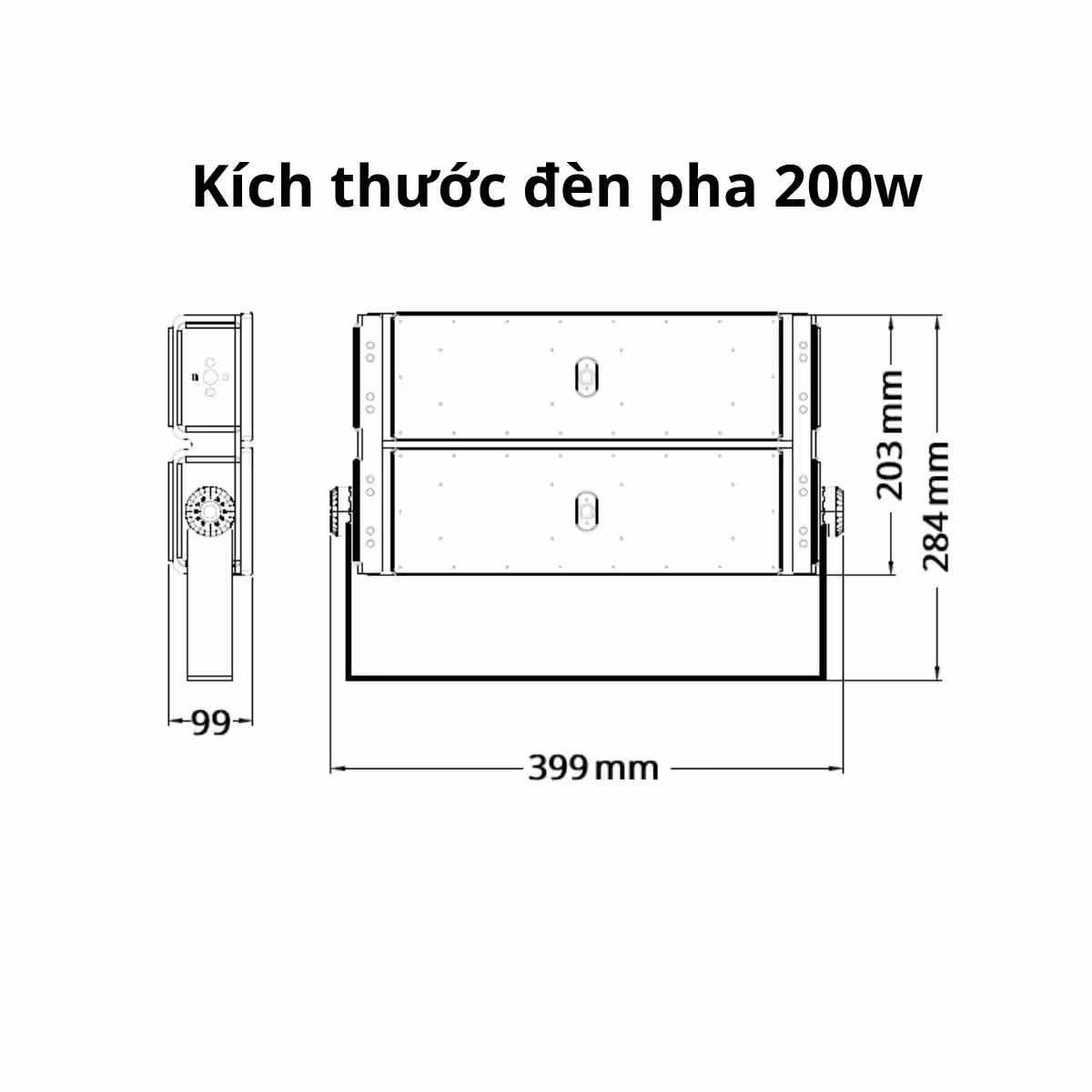 Kích thước đèn pha 200w